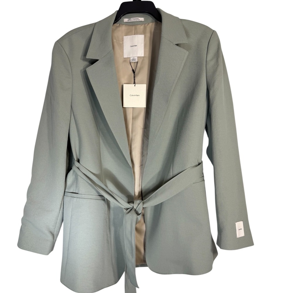 Calvin Klein Women Shadow Sage Green Belted Blazer Jacket 16 NWT